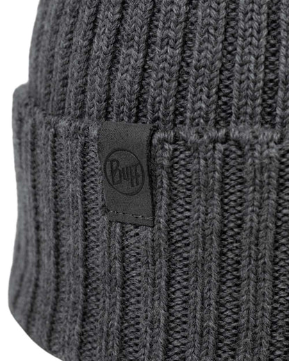 Heather Grey Coloured Buff Knitted Norval Beanie on white background #colour_heather-grey