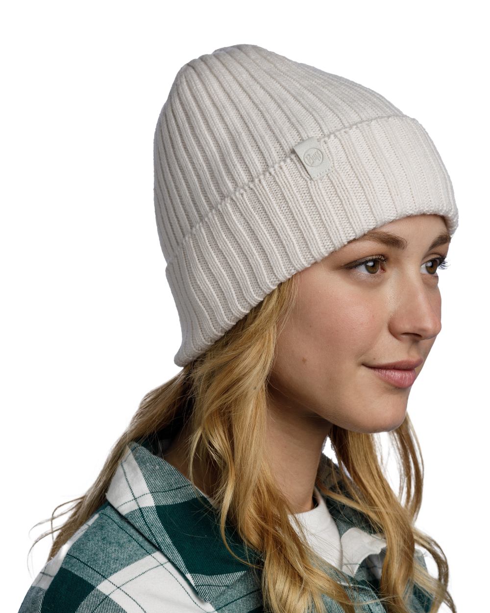 Ice Coloured Buff Knitted Norval Beanie on white background #colour_ice