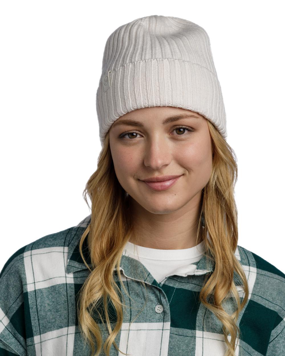 Ice Coloured Buff Knitted Norval Beanie on white background #colour_ice