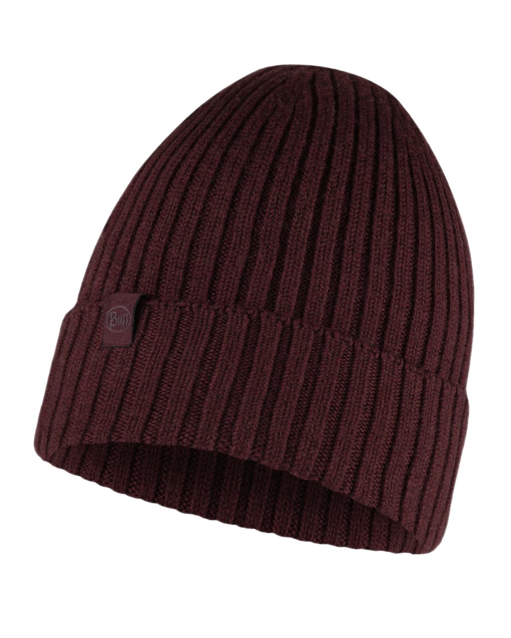 Maroon Coloured Buff Knitted Norval Beanie on white background #colour_maroon