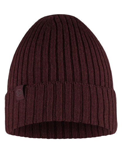 Maroon Coloured Buff Knitted Norval Beanie on white background #colour_maroon