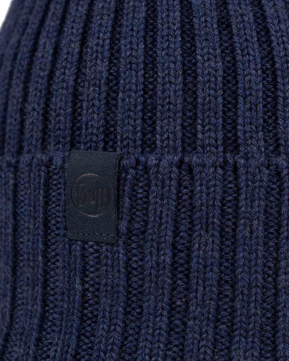 Midnight Coloured Buff Knitted Norval Beanie on white background #colour_midnight