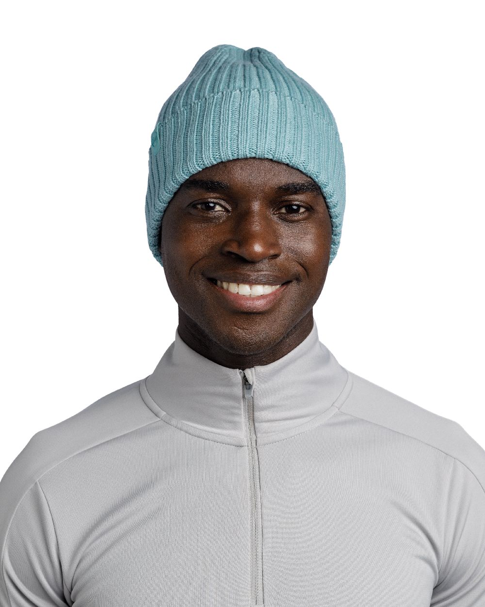 Pool Coloured Buff Knitted Norval Beanie on white background #colour_pool