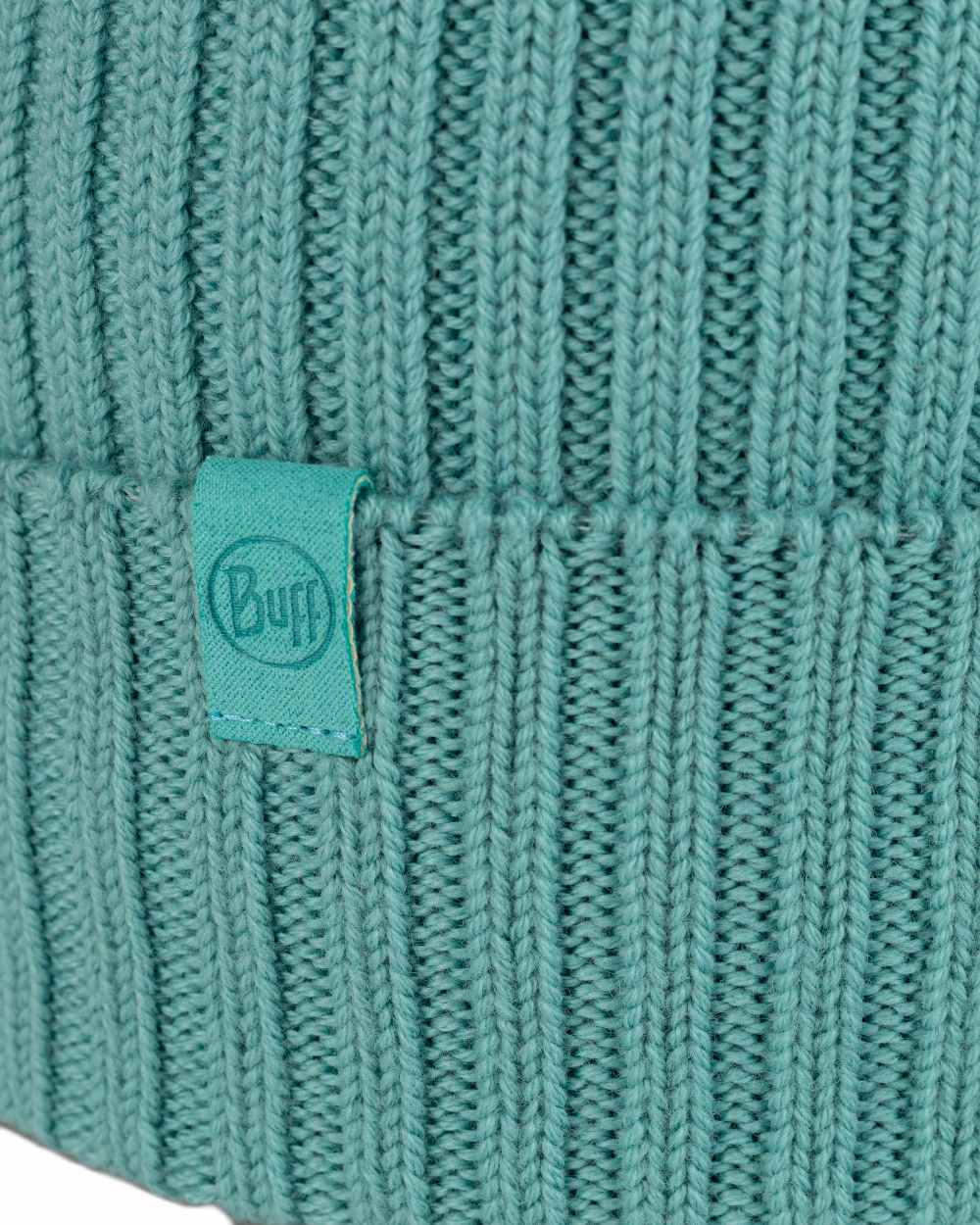Pool Coloured Buff Knitted Norval Beanie on white background #colour_pool