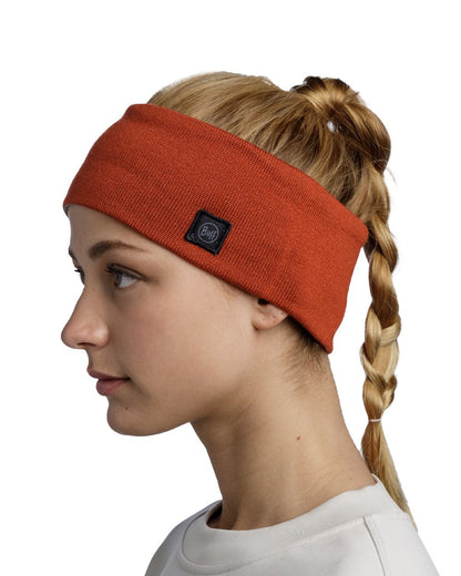 Cinnamon Coloured Buff Knitted Polar Headband on white background #colour_cinnamon