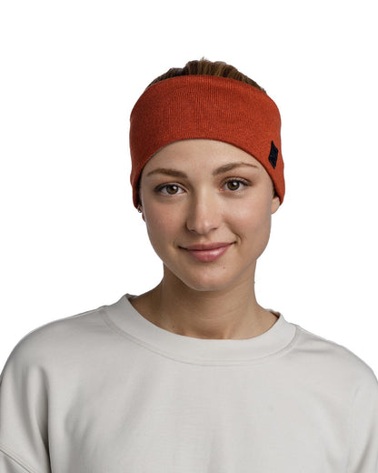 Cinnamon Coloured Buff Knitted Polar Headband on white background #colour_cinnamon