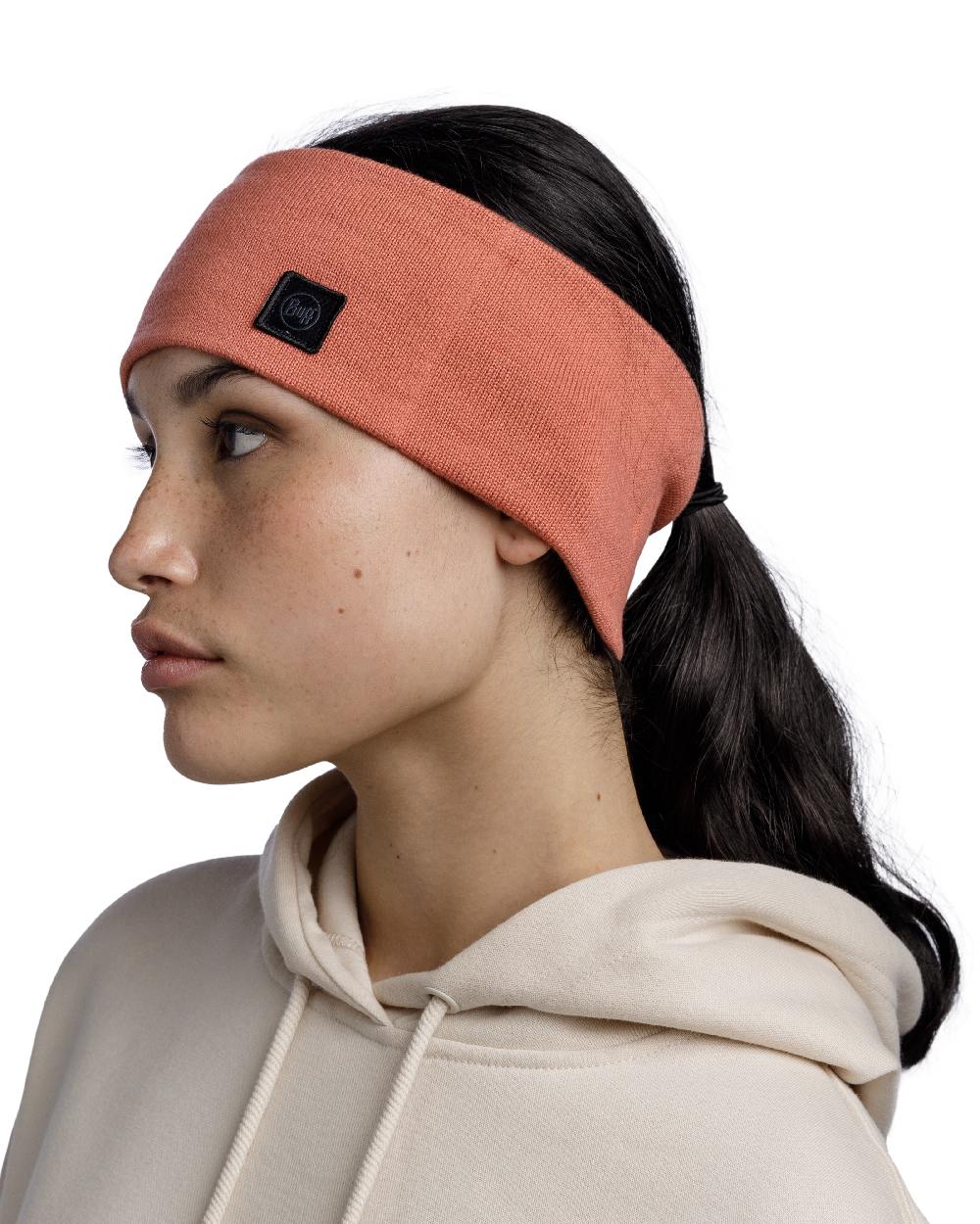 Crimson Coloured Buff Knitted Polar Headband on white background #colour_crimson