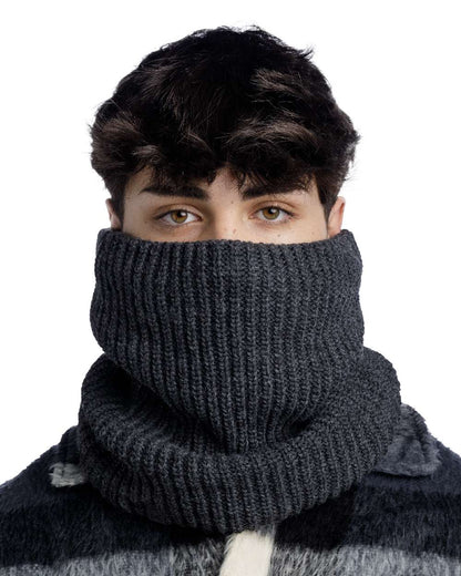 Graphite Coloured Buff Knitted Polar Neck Warmer on white background #colour_graphite