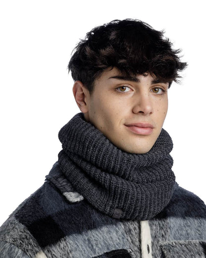 Graphite Coloured Buff Knitted Polar Neck Warmer on white background #colour_graphite