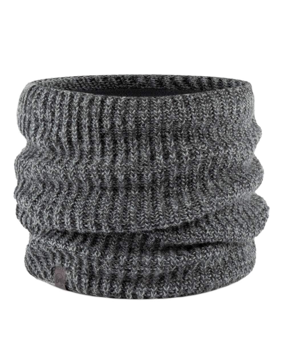 Grey Melange Coloured Buff Knitted Polar Neck Warmer on white background #colour_grey-melange