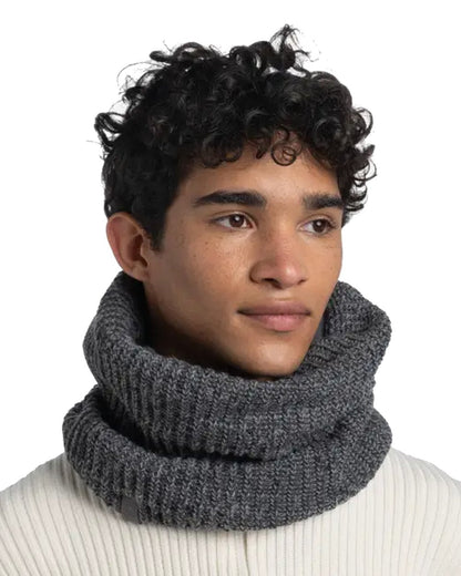 Grey Melange Coloured Buff Knitted Polar Neck Warmer on white background #colour_grey-melange