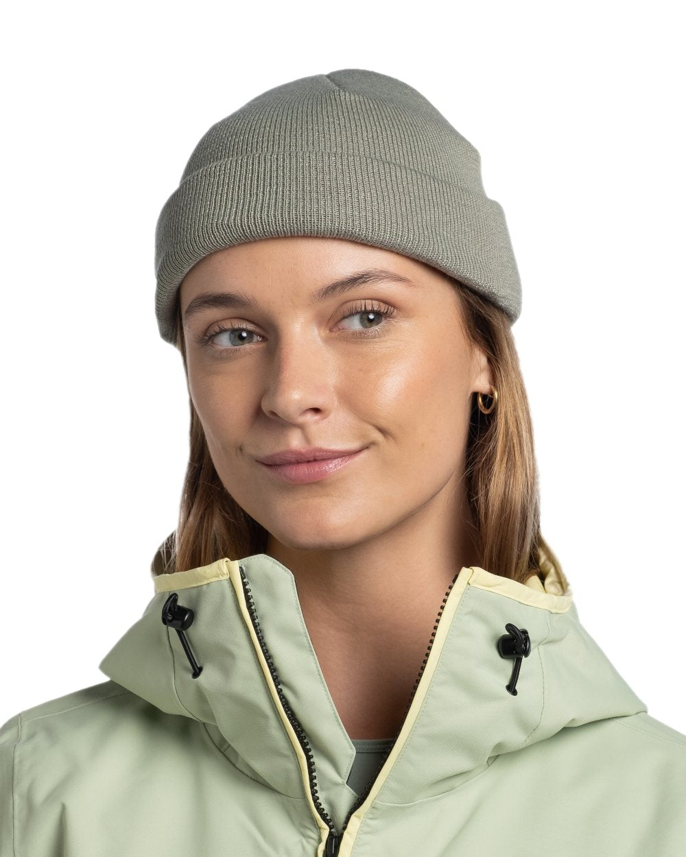 Opaline Coloured Buff Lilon Fisherman Knitted Beanie on white background #colour_opaline
