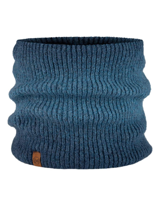 Denim Coloured Buff Marin Knitted & Polar Neck Warmer on white background #colour_denim