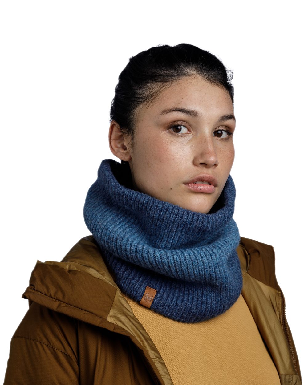 Denim Coloured Buff Marin Knitted & Polar Neck Warmer on white background #colour_denim