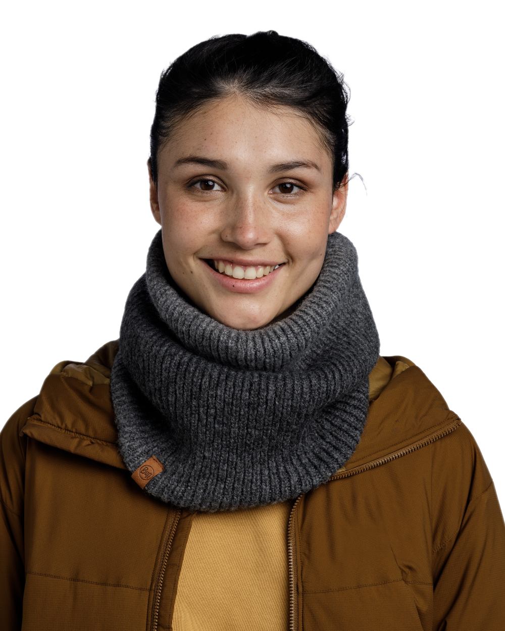 Graphite Coloured Buff Marin Knitted & Polar Neck Warmer on white background #colour_graphite