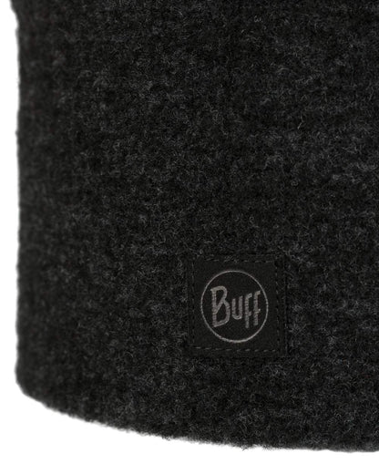 Black Coloured Buff Merino Fleece Headband on white background #colour_black