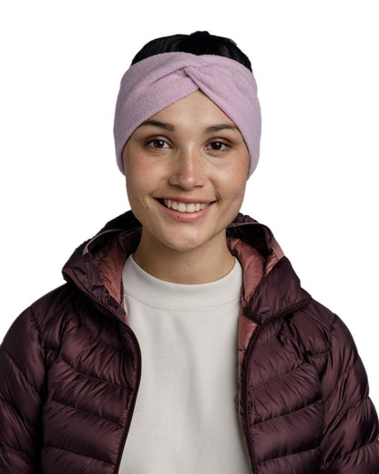 Lilac Sand Coloured Buff Merino Fleece Headband on white background #colour_lilac-sand