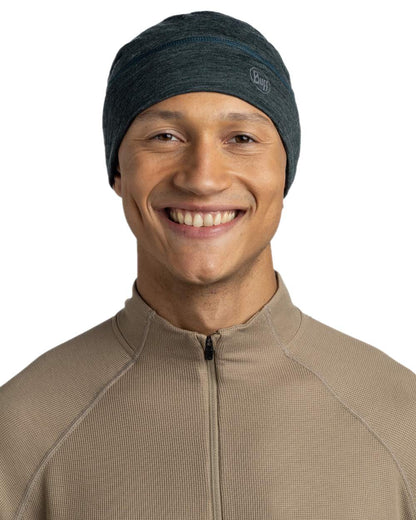 Forest Coloured Buff Merino Lightweight Beanie on white background #colour_forest