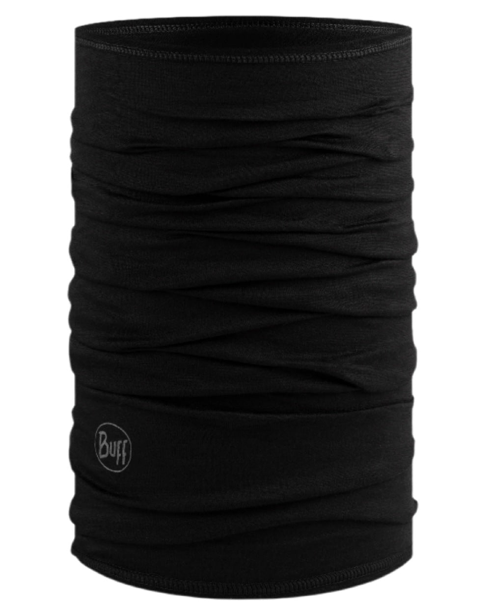 Black Coloured Buff Merino Lightweight Neck Warmer on white background #colour_black