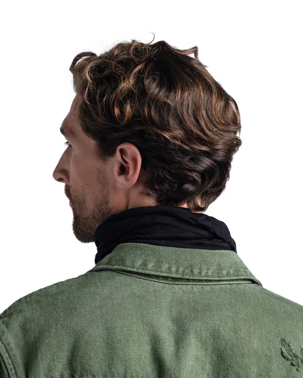 Black Coloured Buff Merino Lightweight Neck Warmer on white background #colour_black
