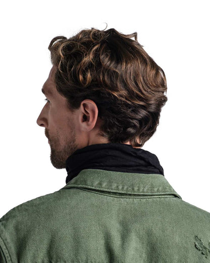 Black Coloured Buff Merino Lightweight Neck Warmer on white background #colour_black