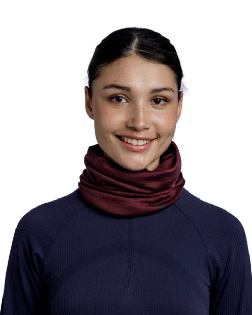Garnet Coloured Buff Merino Lightweight Neck Warmer on white background #colour_garnet
