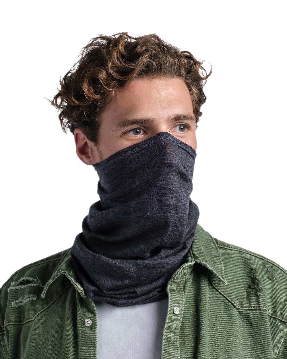 Grey Coloured Buff Merino Lightweight Neck Warmer on white background #colour_grey