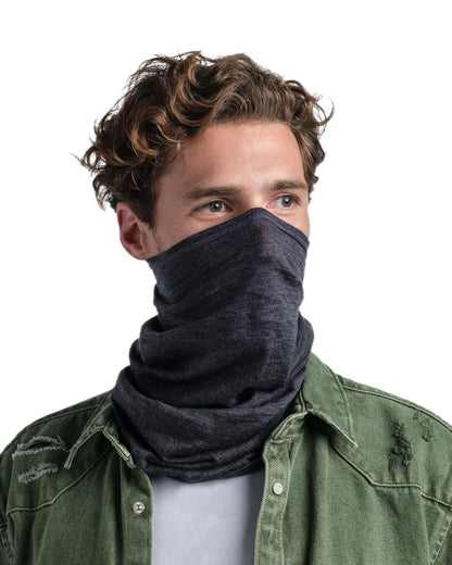 Grey Coloured Buff Merino Lightweight Neck Warmer on white background #colour_grey