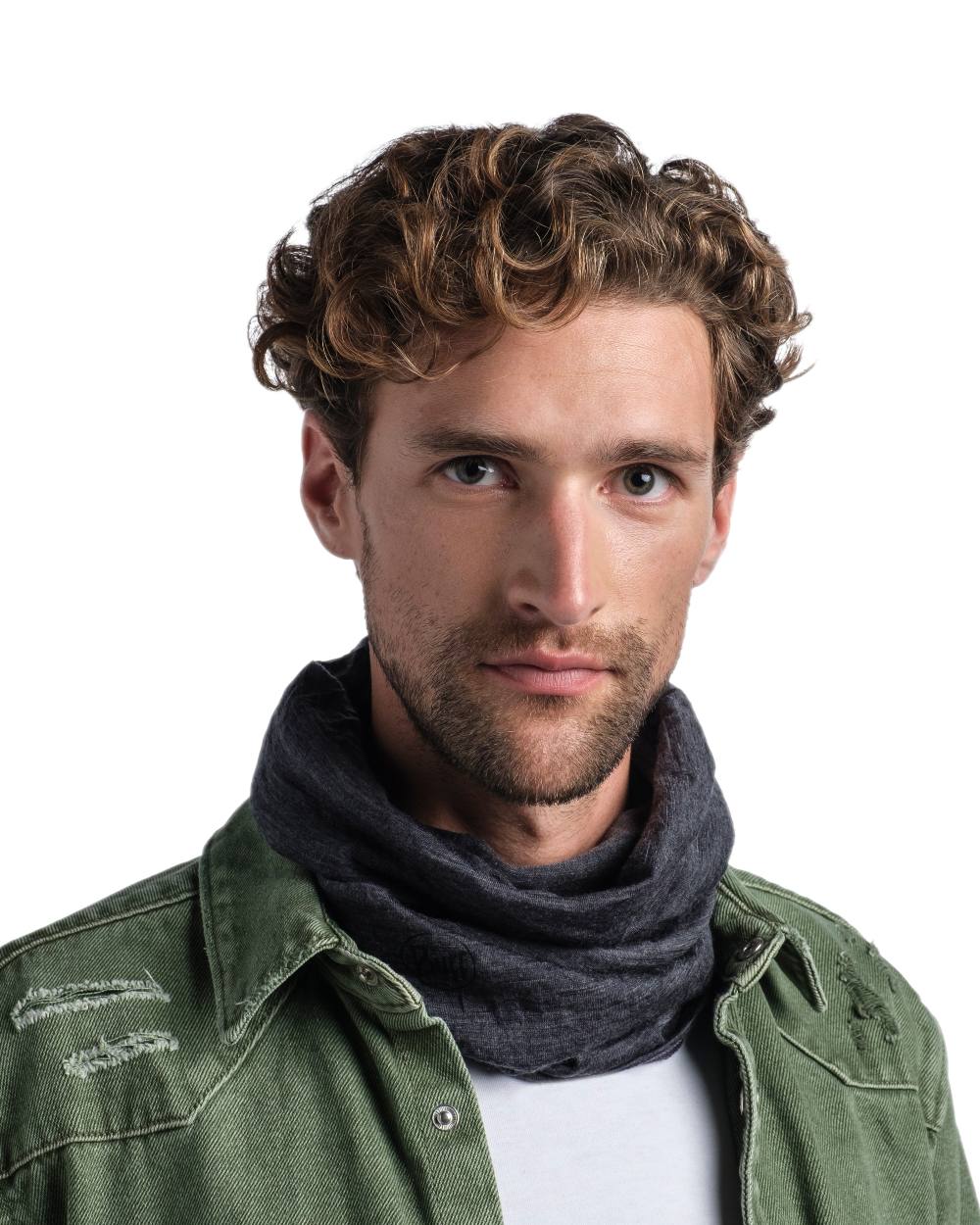 Grey Coloured Buff Merino Lightweight Neck Warmer on white background #colour_grey