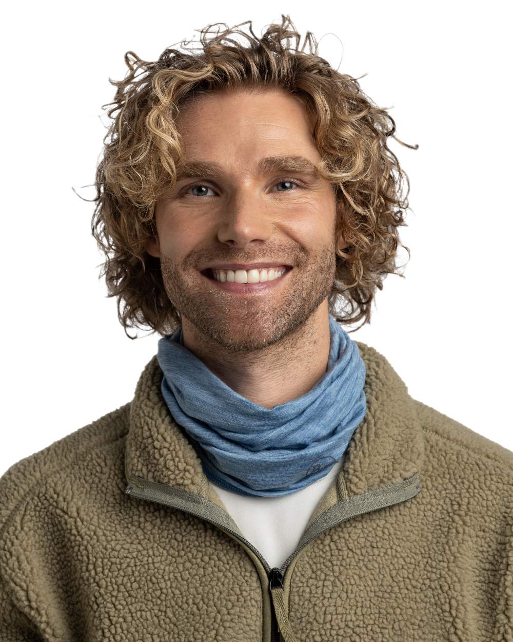 Lake Blue Coloured Buff Merino Lightweight Neck Warmer on white background #colour_lake-blue