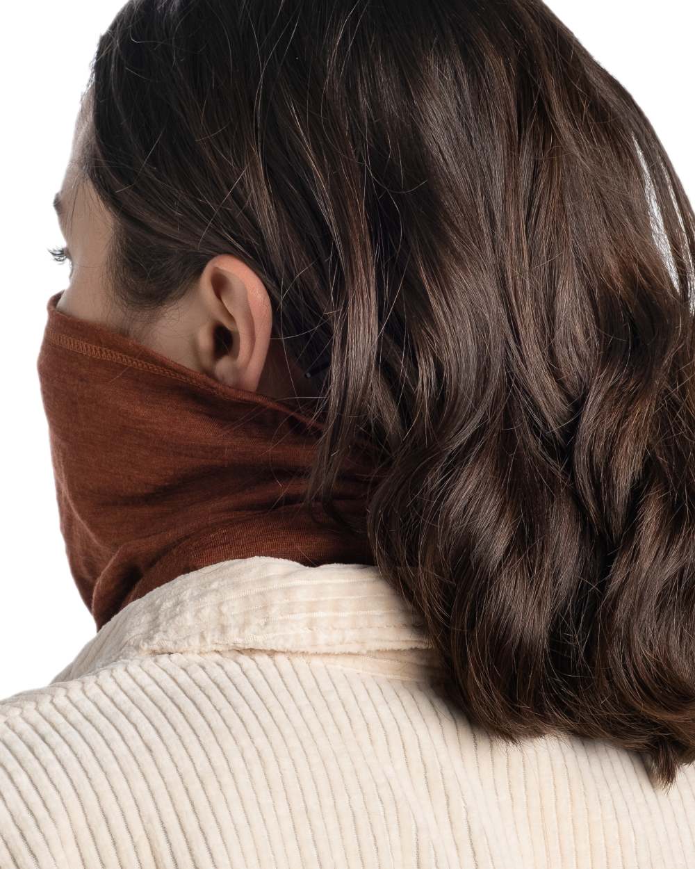 Sienna Coloured Buff Merino Lightweight Neck Warmer on white background #colour_sienna