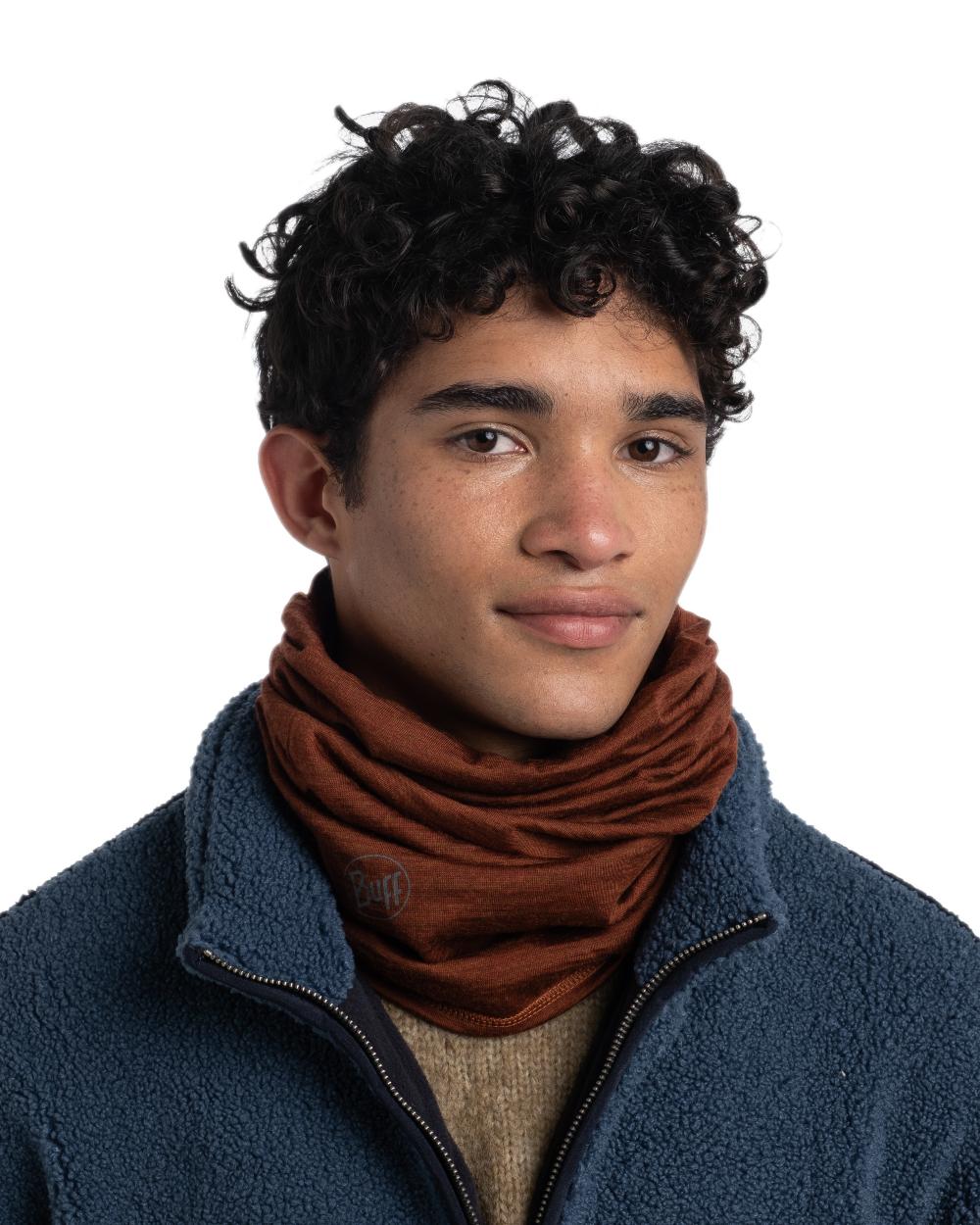 Sienna Coloured Buff Merino Lightweight Neck Warmer on white background #colour_sienna