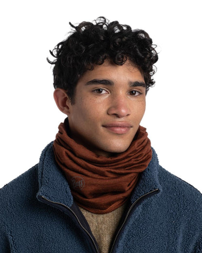 Sienna Coloured Buff Merino Lightweight Neck Warmer on white background #colour_sienna