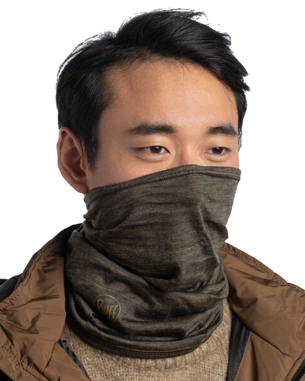 Bark Coloured Buff Merino Midweight Neckwear on white background #colour_bark