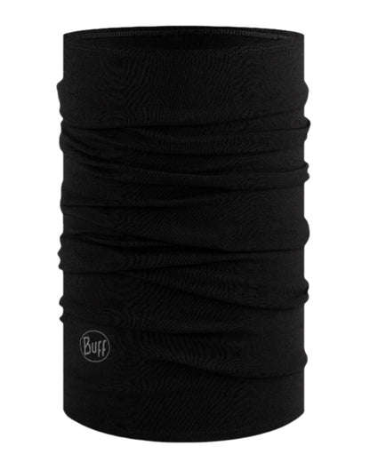 Black Coloured Buff Merino Midweight Neckwear on white background #colour_black