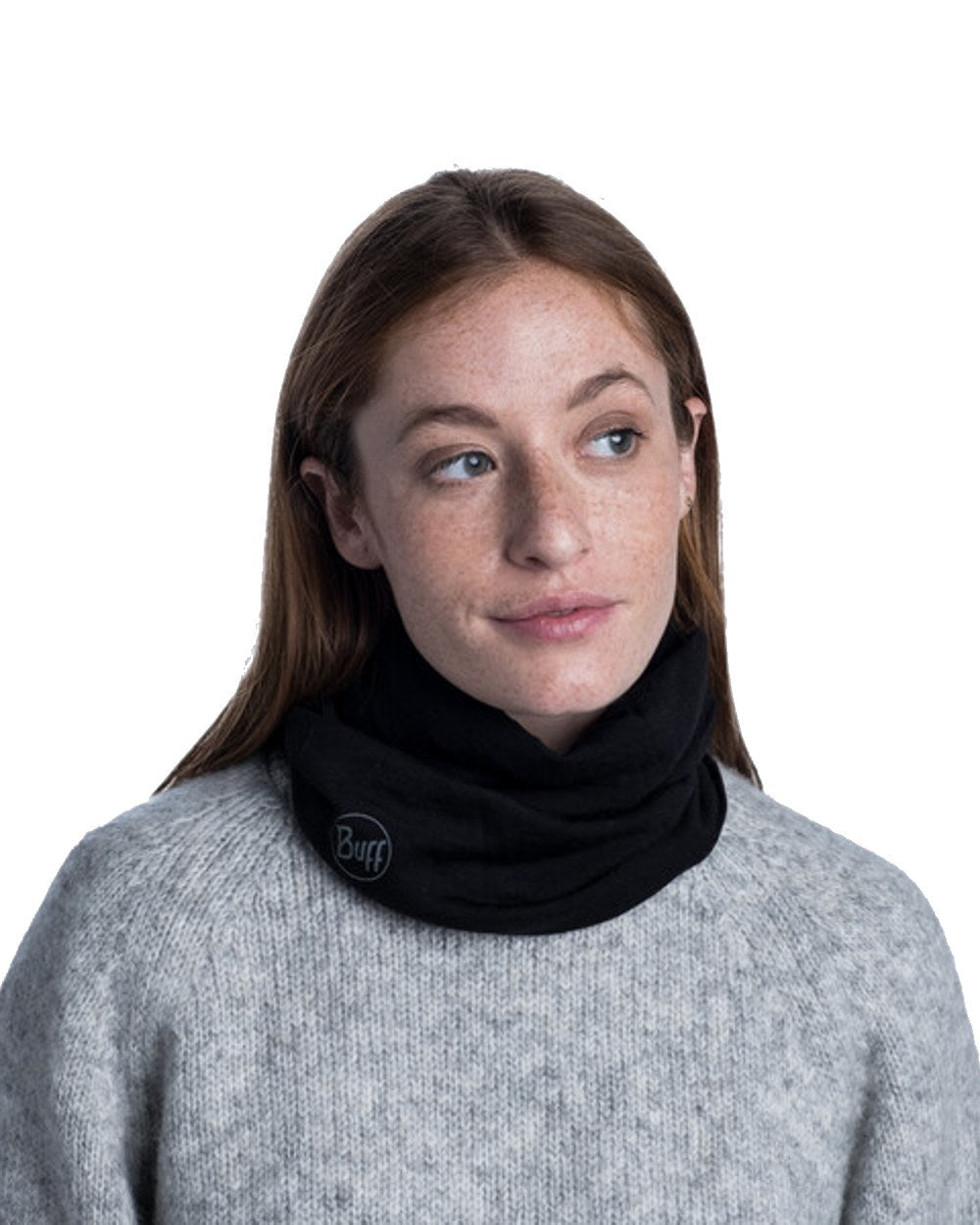 Black Coloured Buff Merino Midweight Neckwear on white background #colour_black