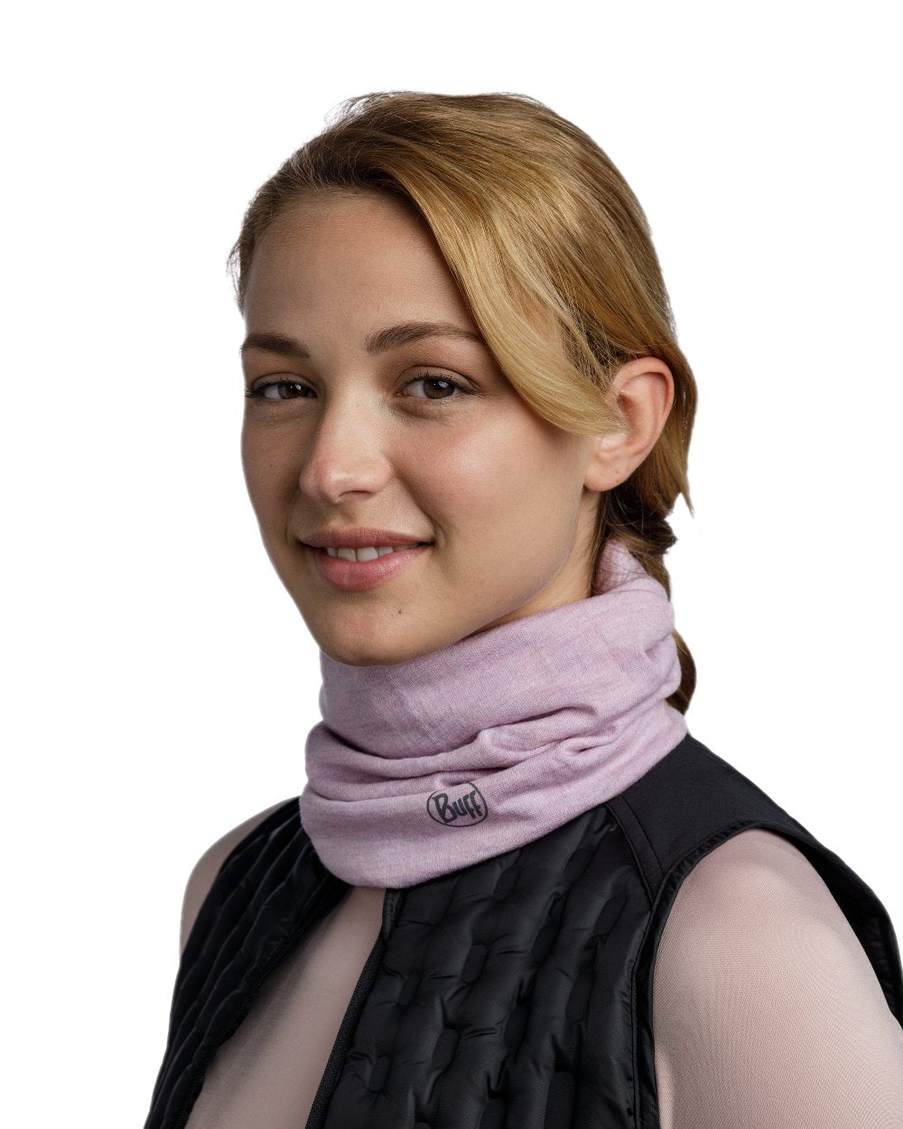 Lilac Sand Coloured Buff Merino Midweight Neckwear on white background #colour_lilac-sand