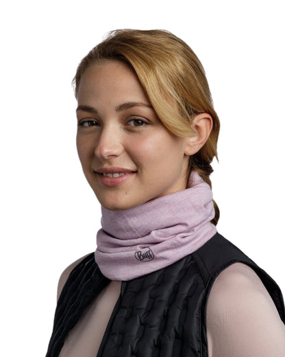 Lilac Sand Coloured Buff Merino Midweight Neckwear on white background #colour_lilac-sand