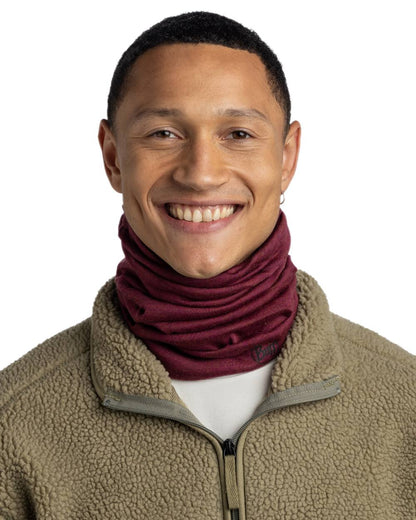 Tibetan Red Coloured Buff Merino Midweight Neckwear on white background #colour_tibetan-red