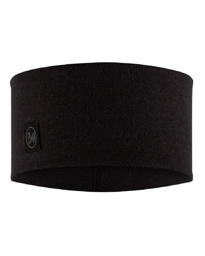 Black Coloured Buff Merino Wide Headband on white background #colour_black