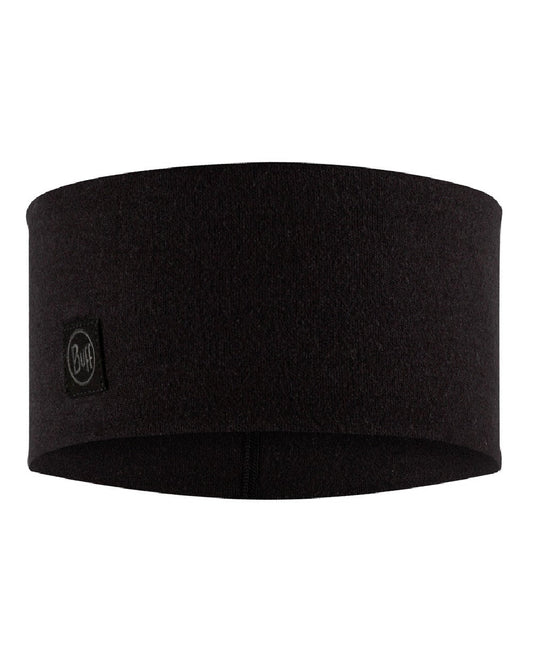 Black Coloured Buff Merino Wide Headband on white background #colour_black