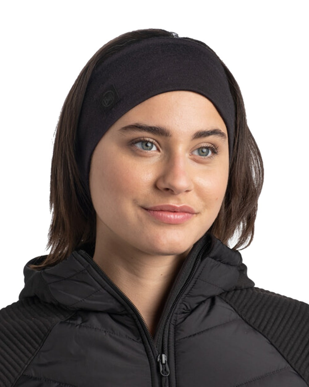 Black Coloured Buff Merino Wide Headband on white background #colour_black