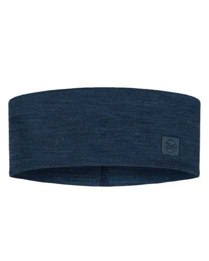 Night Blue Coloured Buff Merino Wide Headband on white background #colour_night-blue