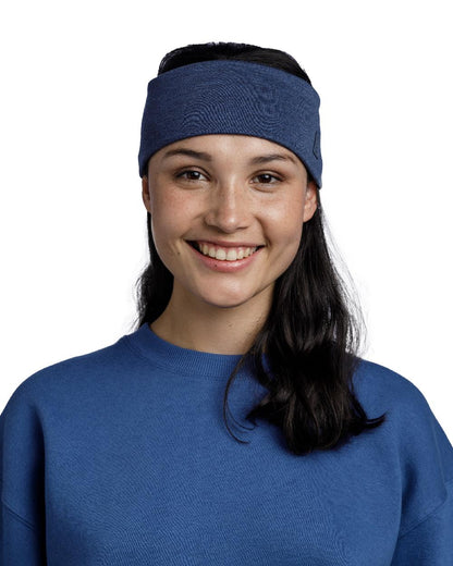 Night Blue Coloured Buff Merino Wide Headband on white background #colour_night-blue