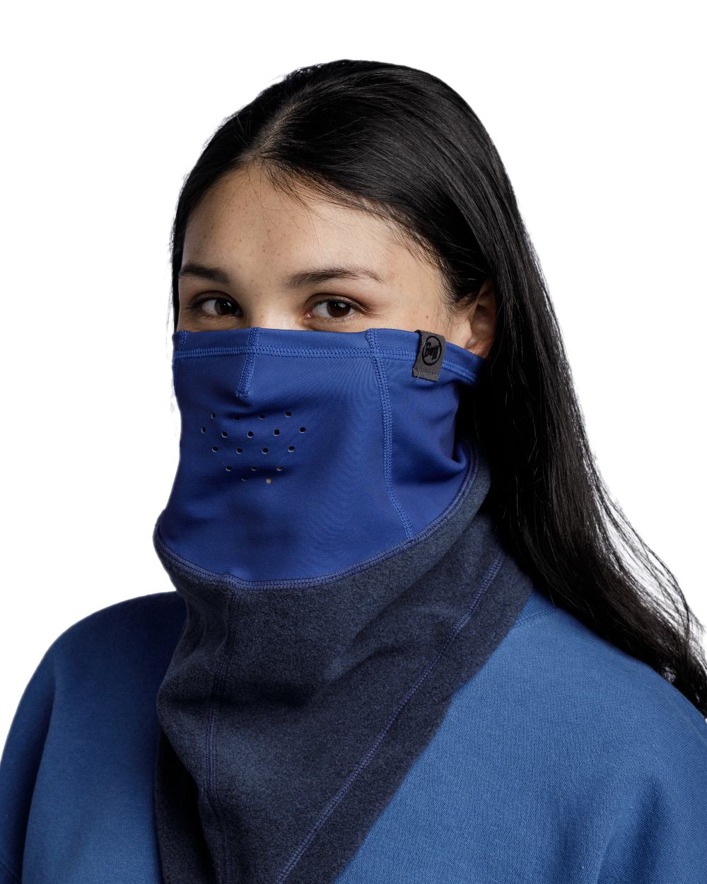 Night Blue Coloured Buff Mountain Bandana on white background #colour_night-blue