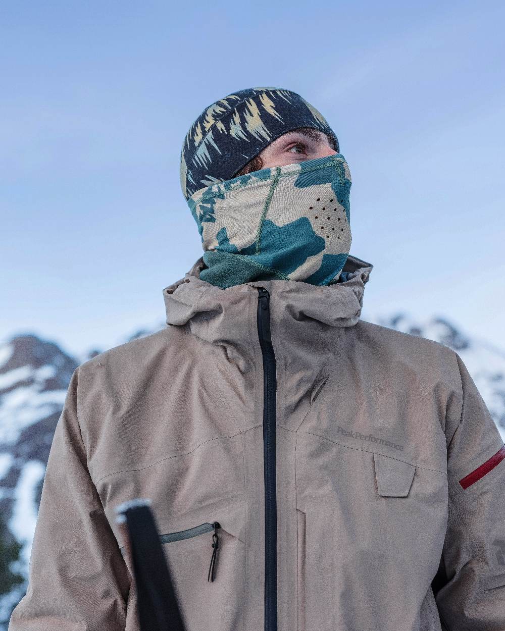 Silversage Coloured Buff Mountain Bandana on snow background #colour_silversage