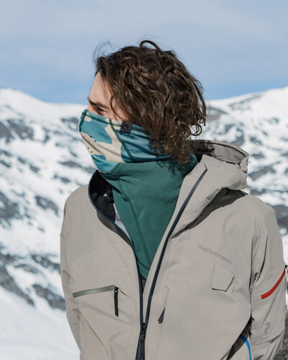 Silversage Coloured Buff Mountain Bandana on snow background #colour_silversage