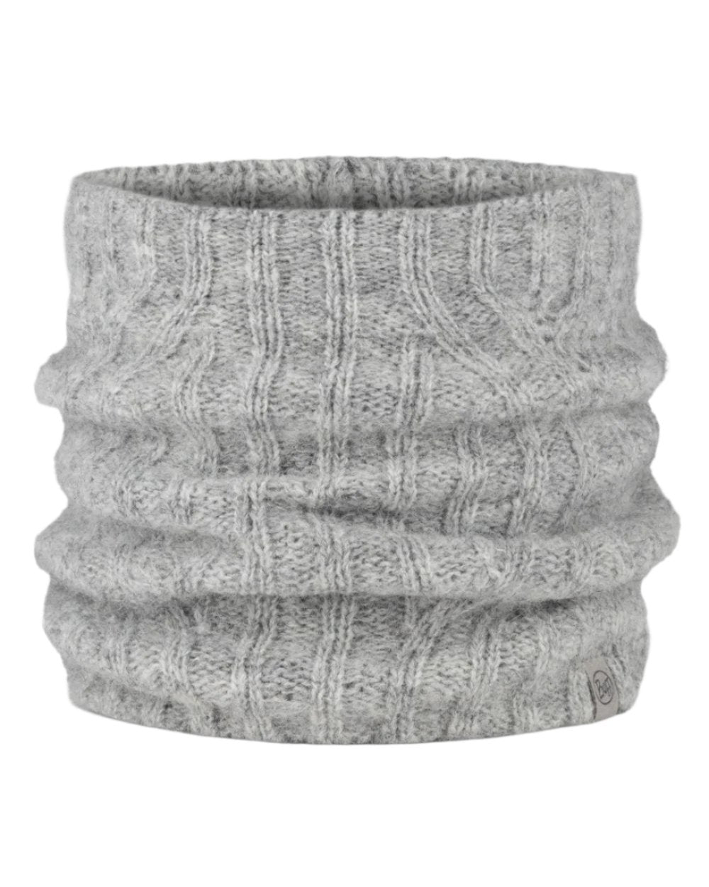 Grey coloured Buff Nerla Knitted Neck Warmer on white background #colour_grey