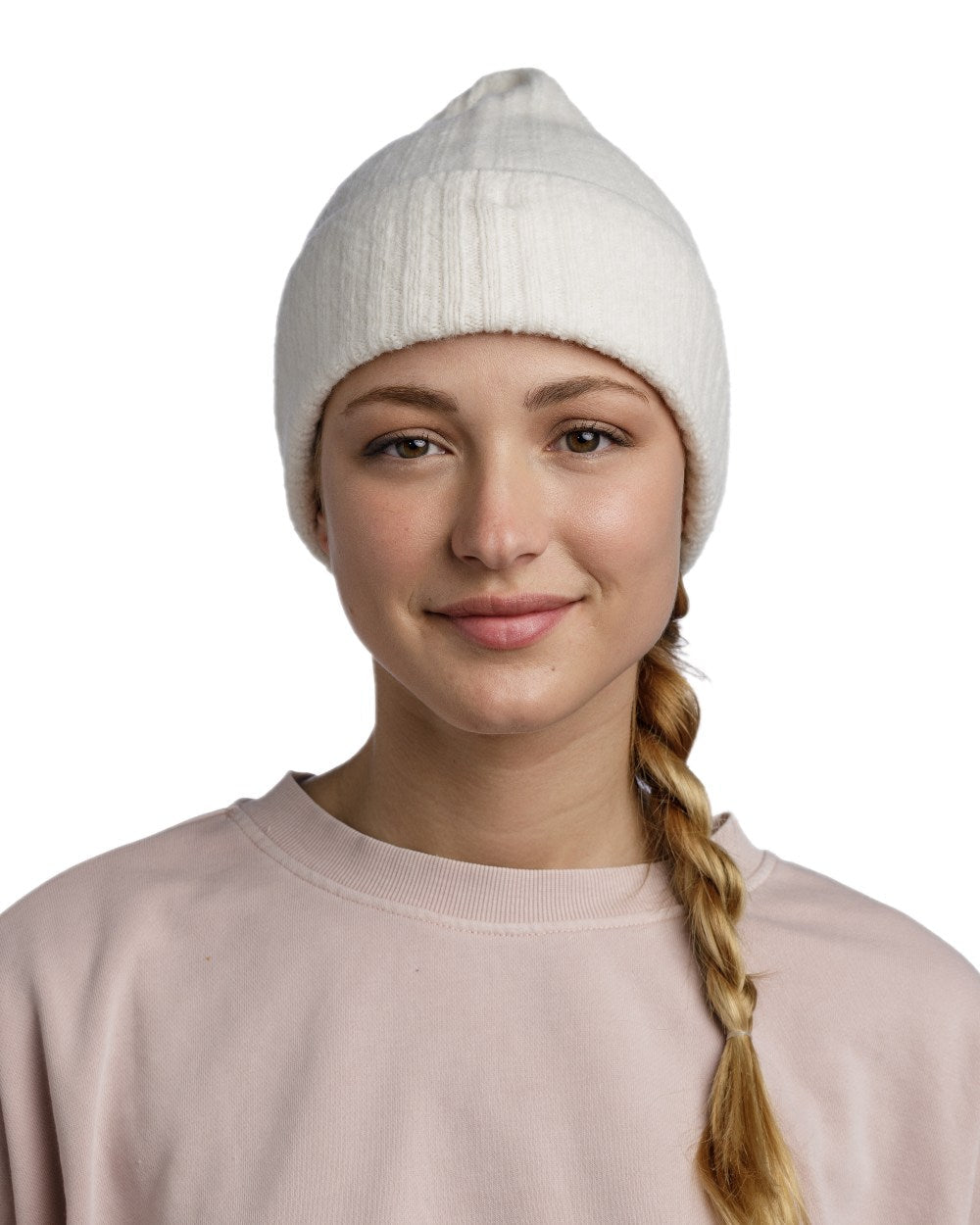 Ice Coloured Buff Nilah Knitted Beanie on white background #colour_ice