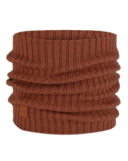 Cinnamon coloured Buff Norval Merino Wool Knitted Neck Warmer on white background #colour_cinnamon